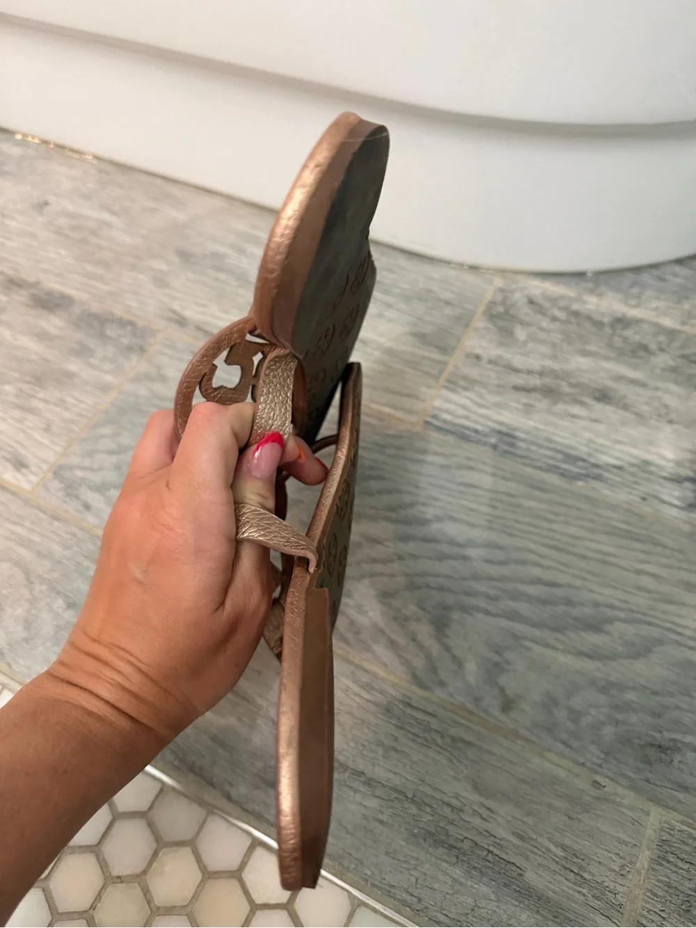 Tory Burch Metallic Rose Gold Miller Thong Sandals